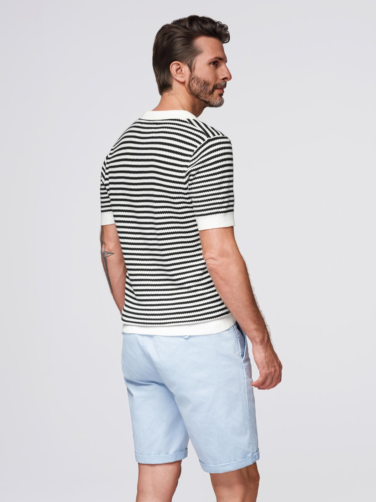 Ombre Men's knitted buttonless polo shirt with navy stripes - black and white