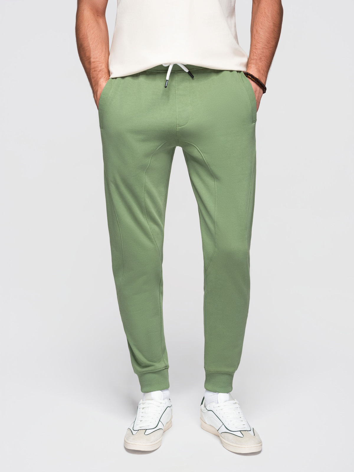 Ombre BASIC jogger men's sweatpants with ribbed leg - green