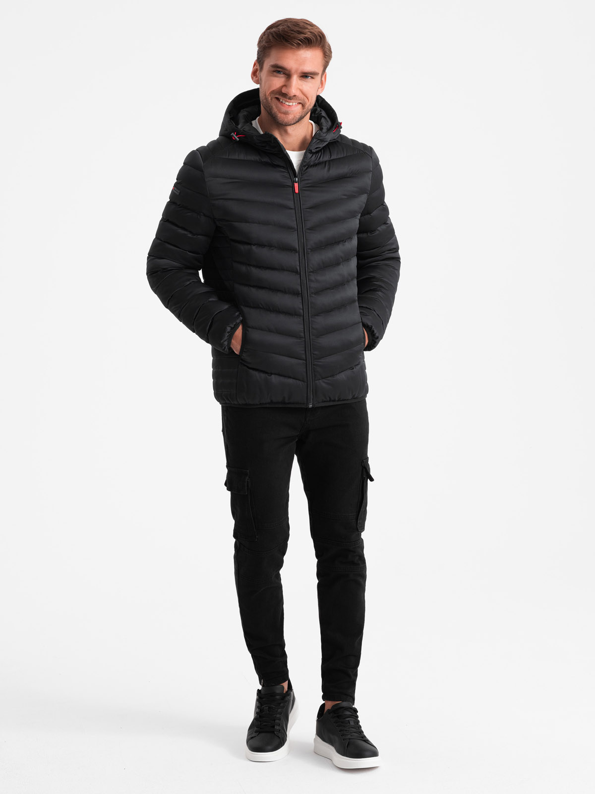 Ombre Lightly insulated quilted men's jacket with satin trim - black