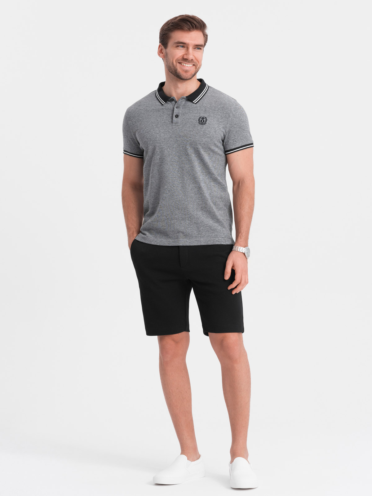 Ombre Men's SLIM FIT shorts in structured knit fabric - black