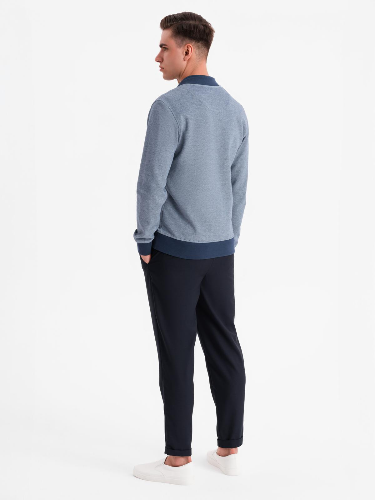 Ombre Men&#039;s pique knit bomber sweatshirt - navy blue