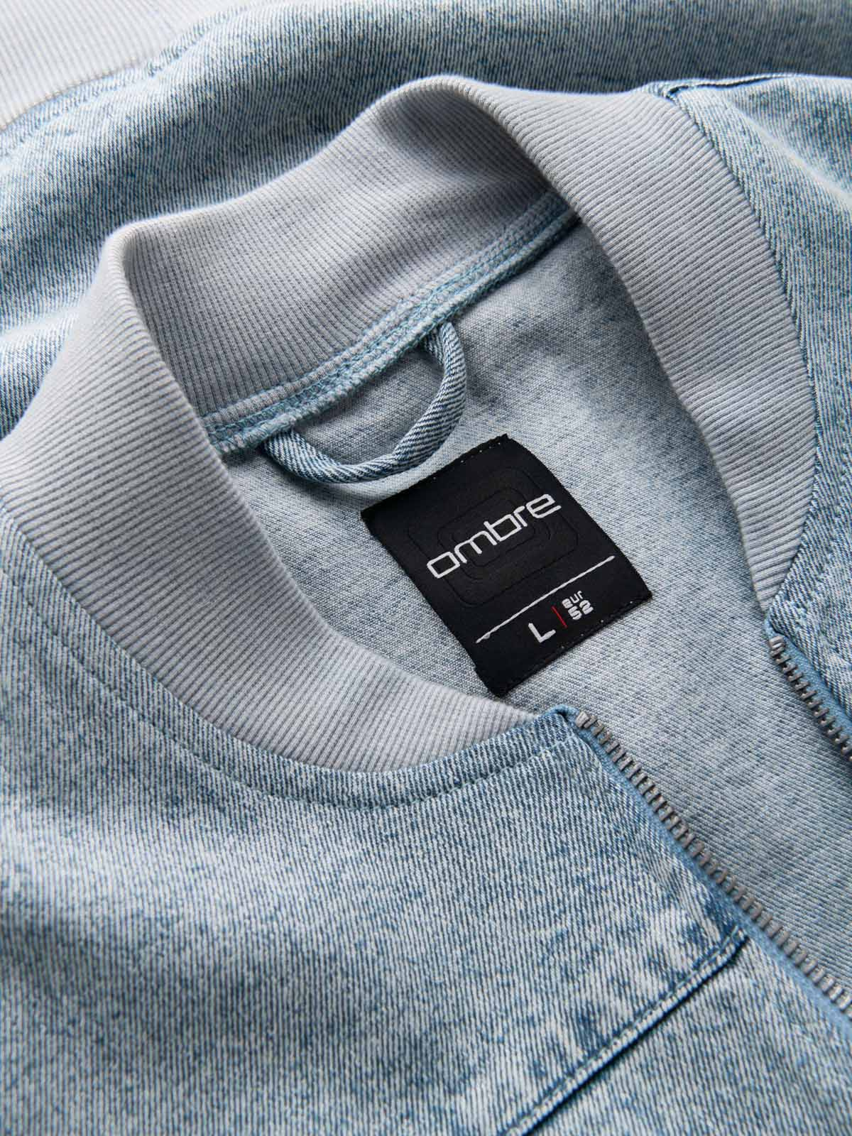 Ombre Men's denim bomber jacket with stone wash effect - light blue
