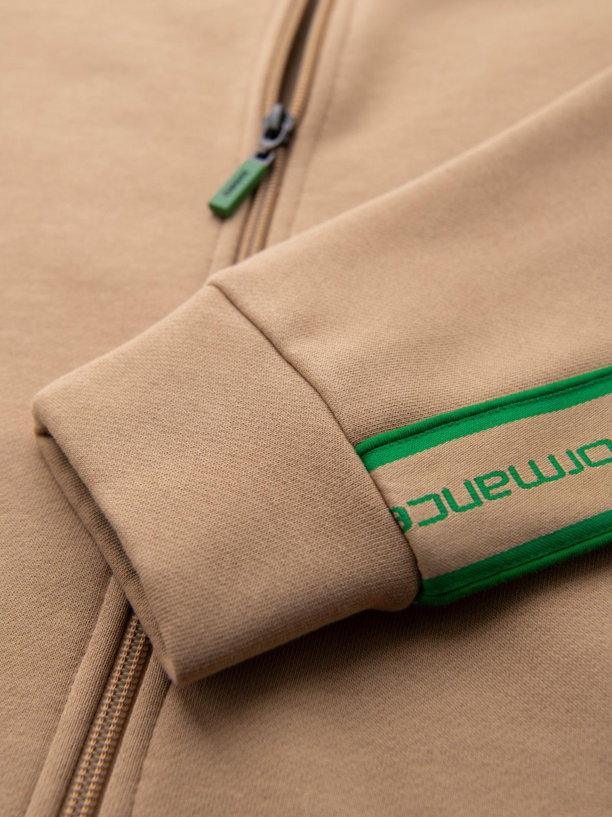 Ombre Men's unbuttoned sweatshirt with piping and high collar - brown