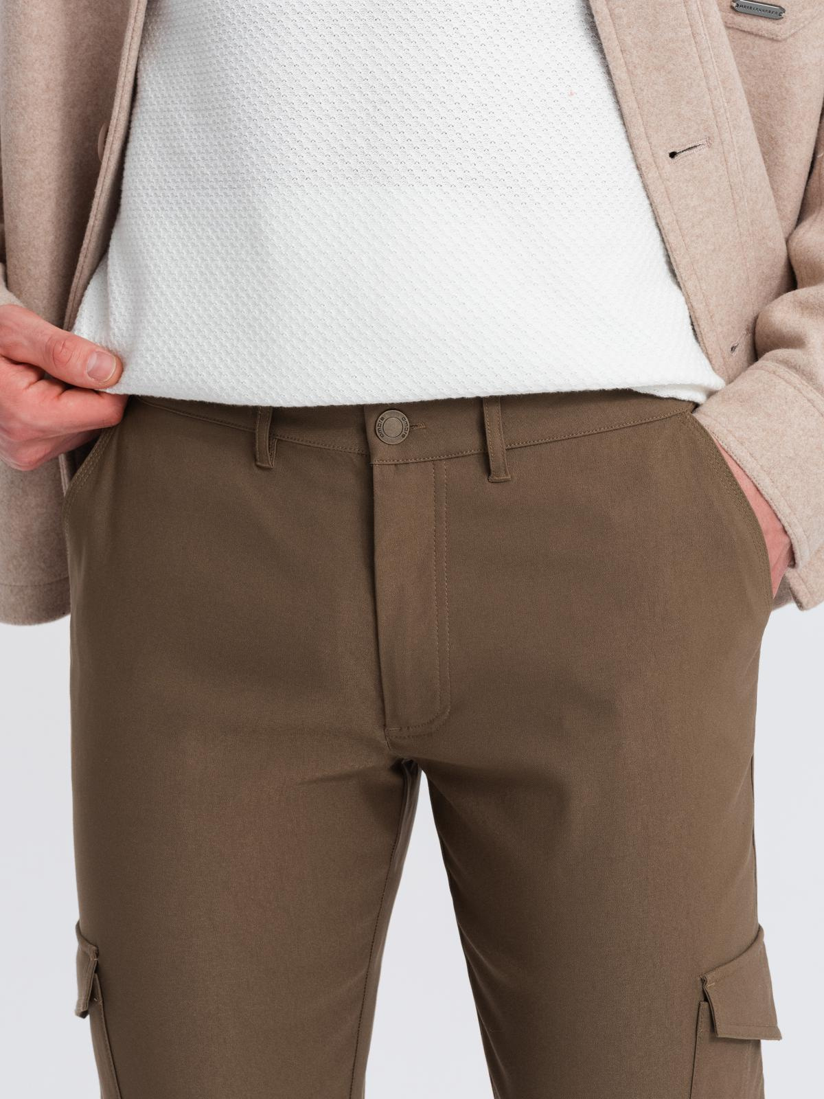 Ombre Men&#039;s REGULAR fabric pants with cargo pockets - olive