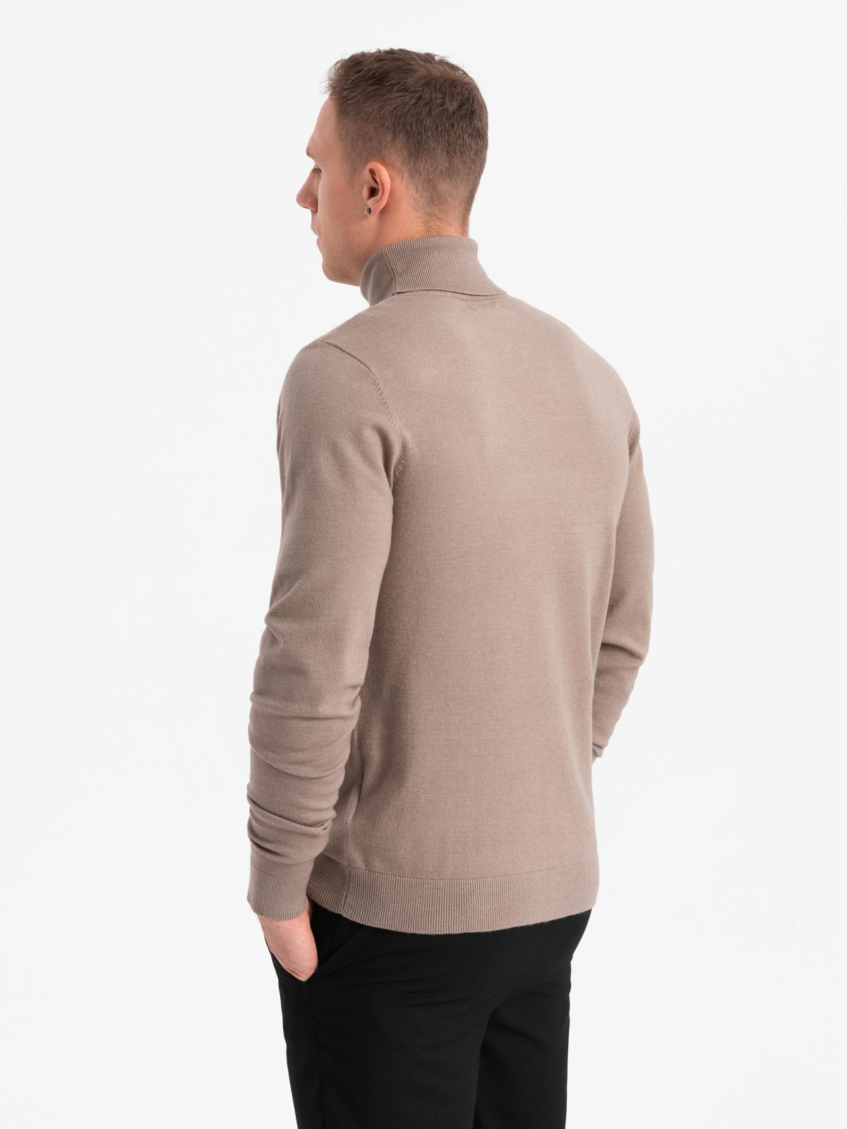 Ombre Men&#039;s knitted turtleneck with viscose - dark beige