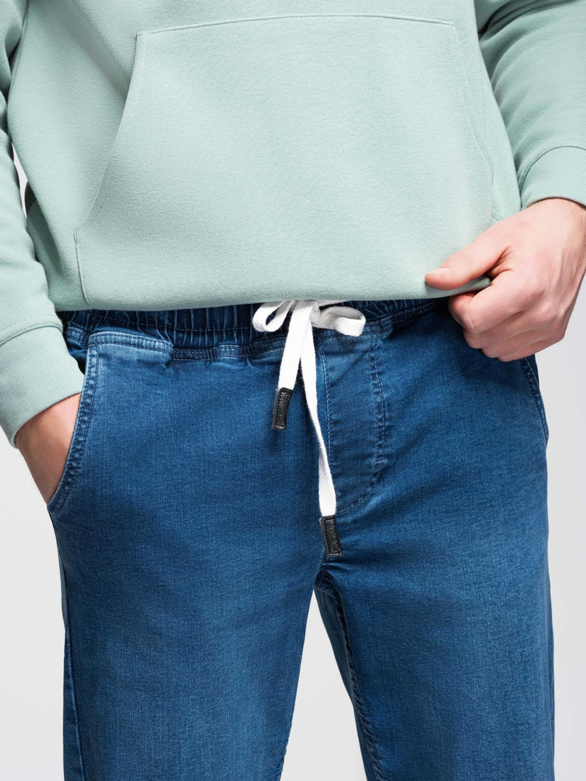 Ombre Men's denim joggers with piping - blue