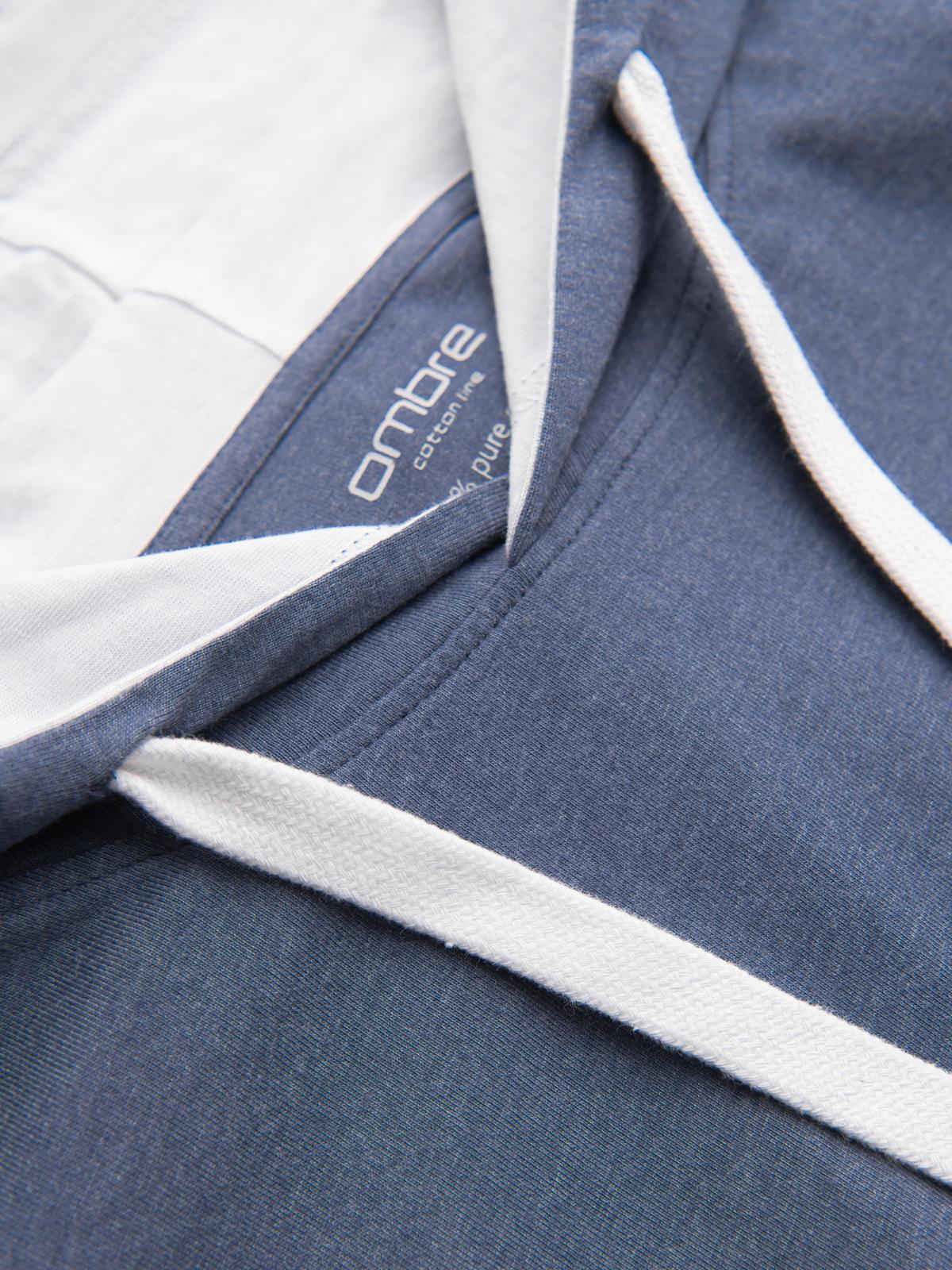 Ombre Men's hooded cotton t-shirt - dark blue melange