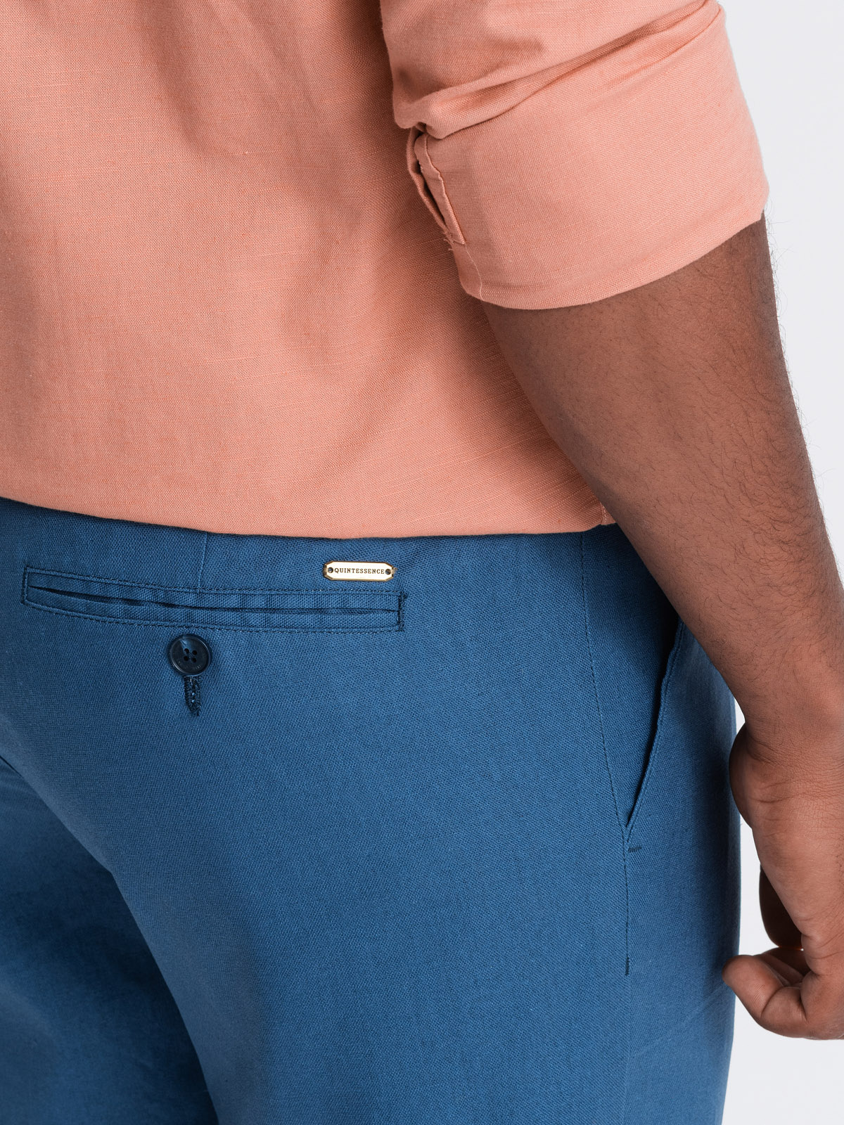Ombre Men&#039;s linen blend chino roll-up pants - blue denim