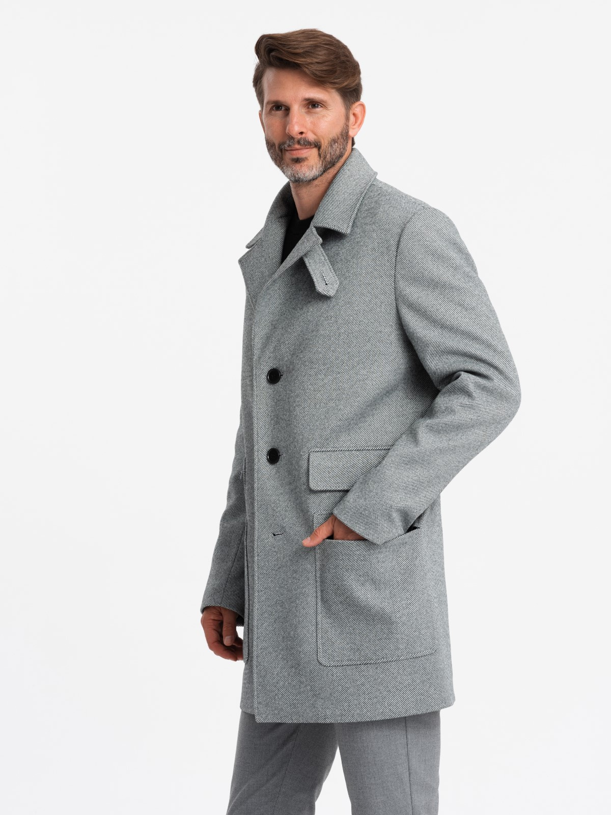 Ombre Patterned single-breasted men&#039;s coat with pockets - grey