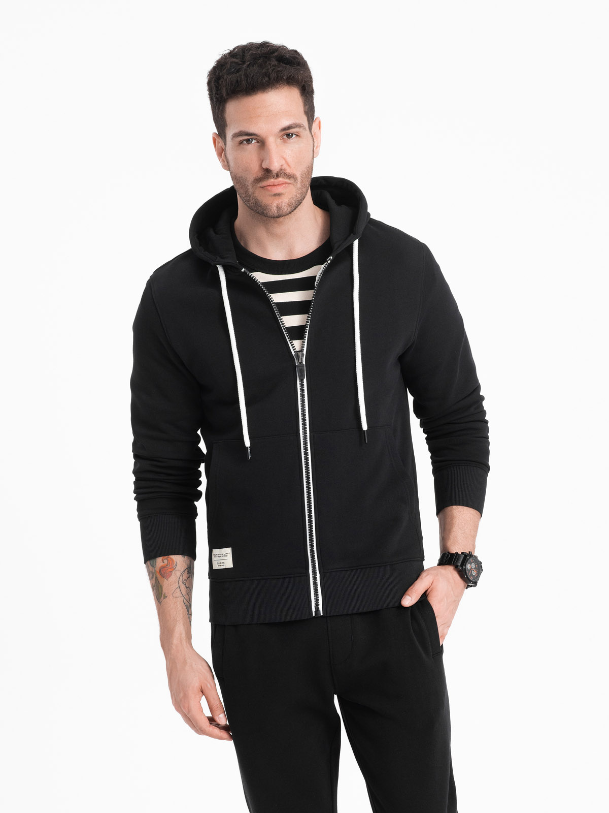 Ombre Men's BASIC Unbuttoned Hooded Sweatshirt - Black