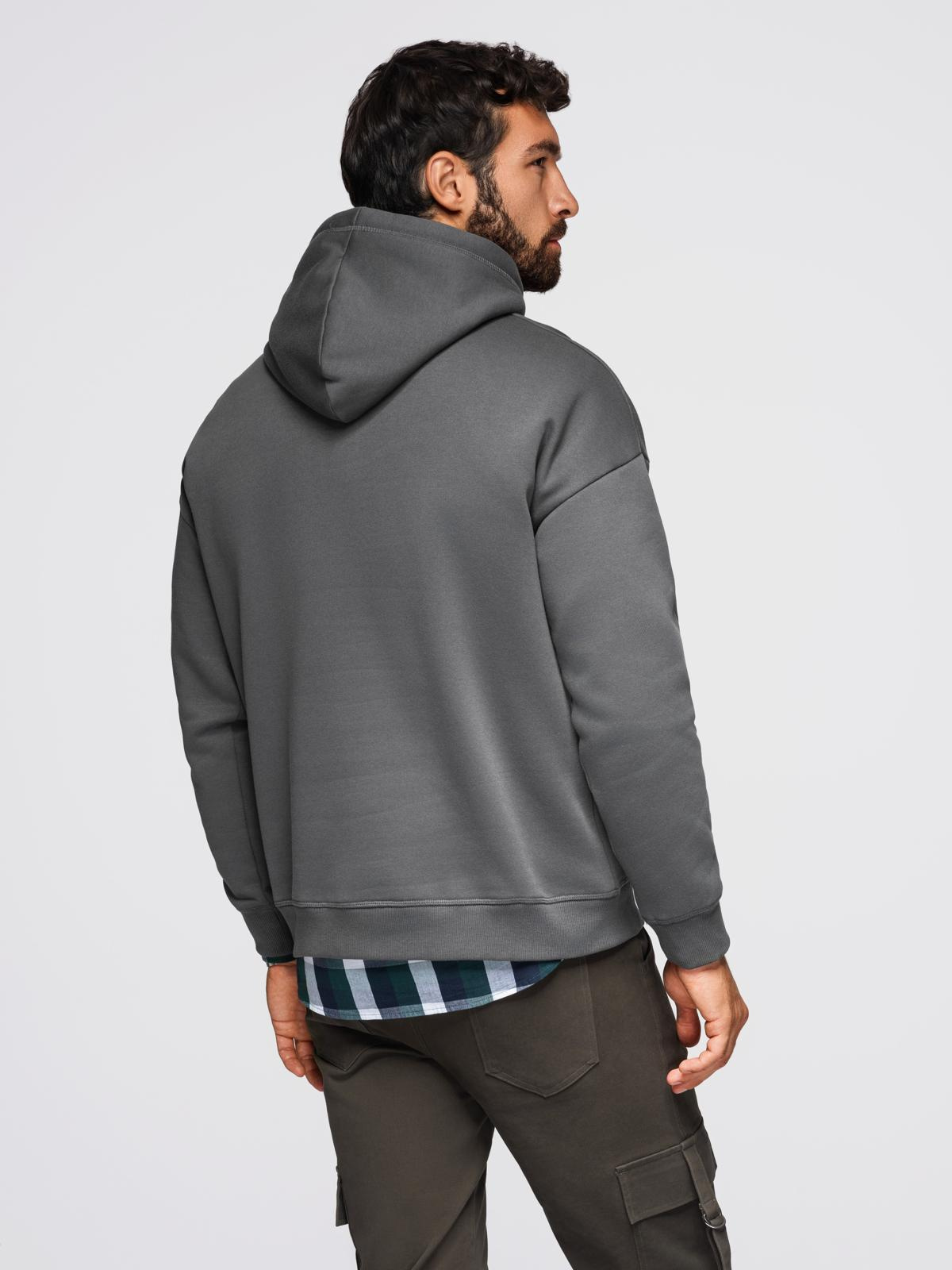 Ombre Men's kangaroo sweatshirt with embroidery and hood - graphite