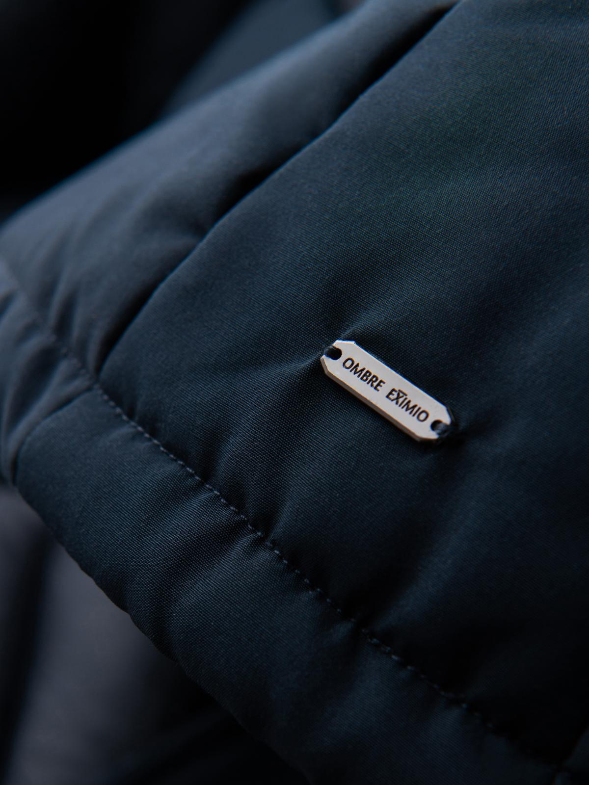 Ombre Men&#039;s hooded jacket with geometric diamond quilting - navy blue