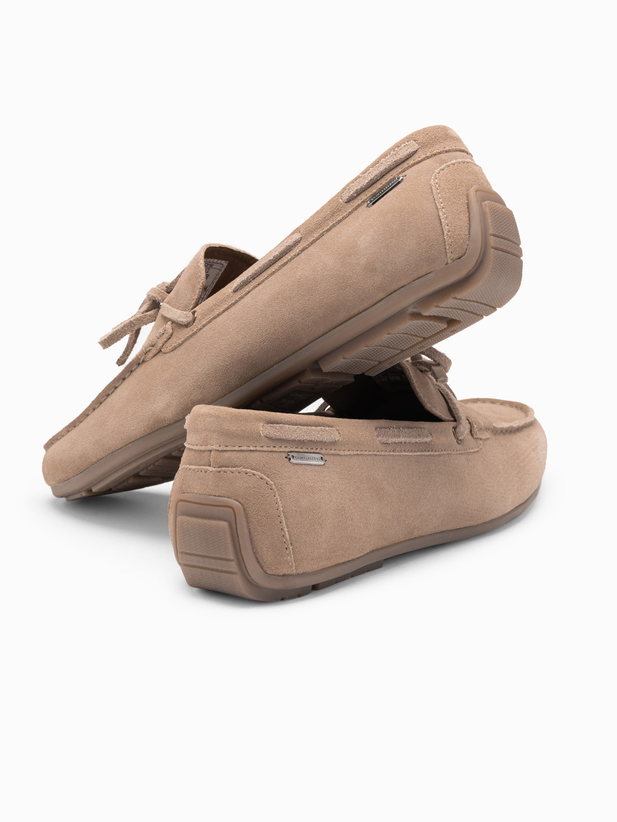 Ombre Men's leather moccasin shoes with thong and driver sole - beige