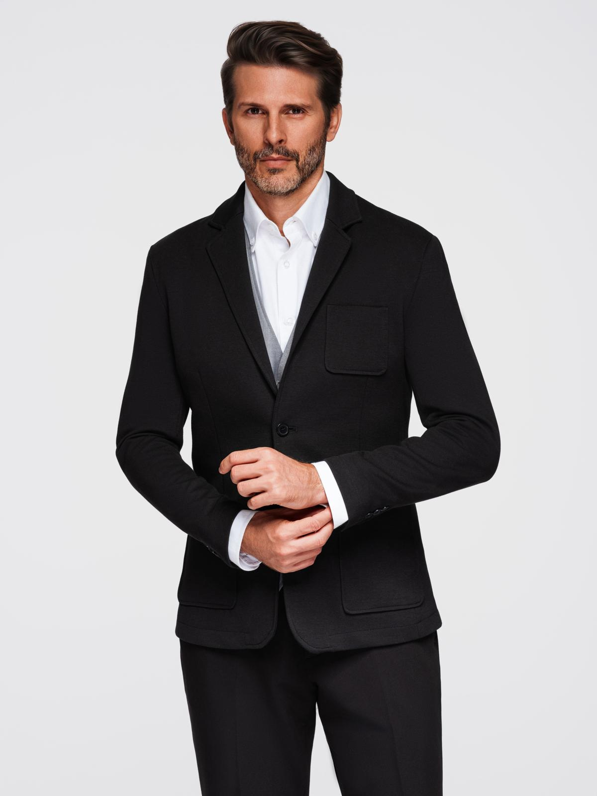 Ombre Men&#039;s SLIM knit jacket with subtle texture - black