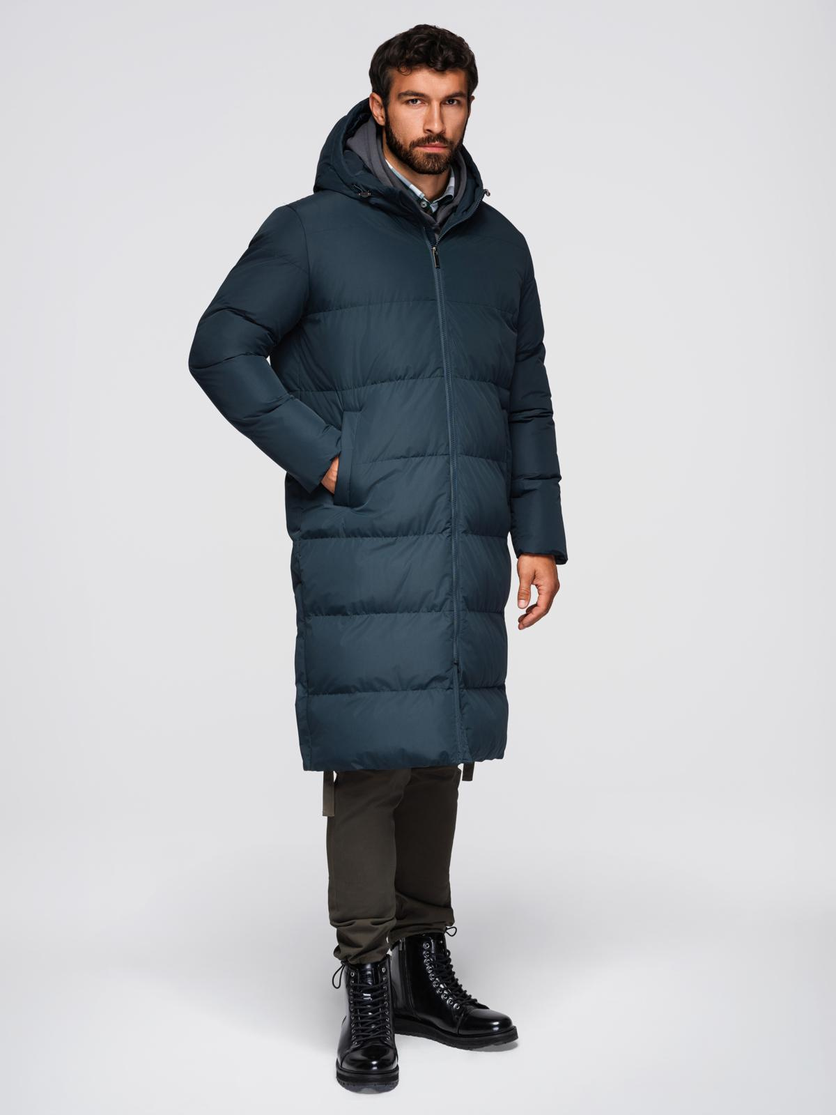 Ombre Classic men&#039;s long hooded jacket - navy blue