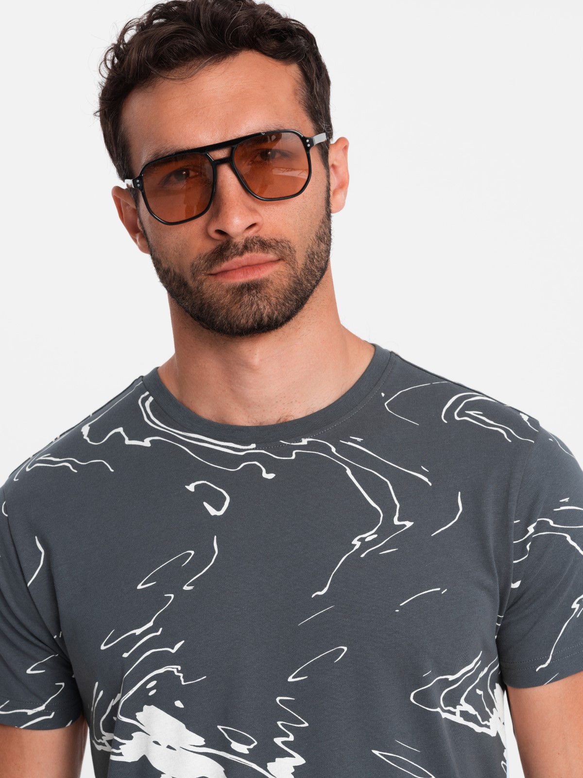 Ombre Men's cotton t-shirt with esy-flores - graphite