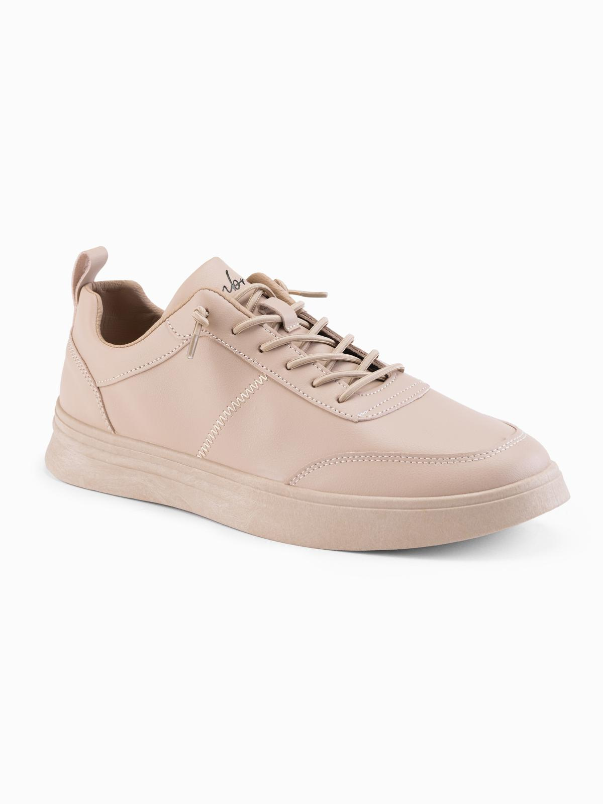 Ombre Men&#039;s monochromatic sports style shoes with stitching - beige