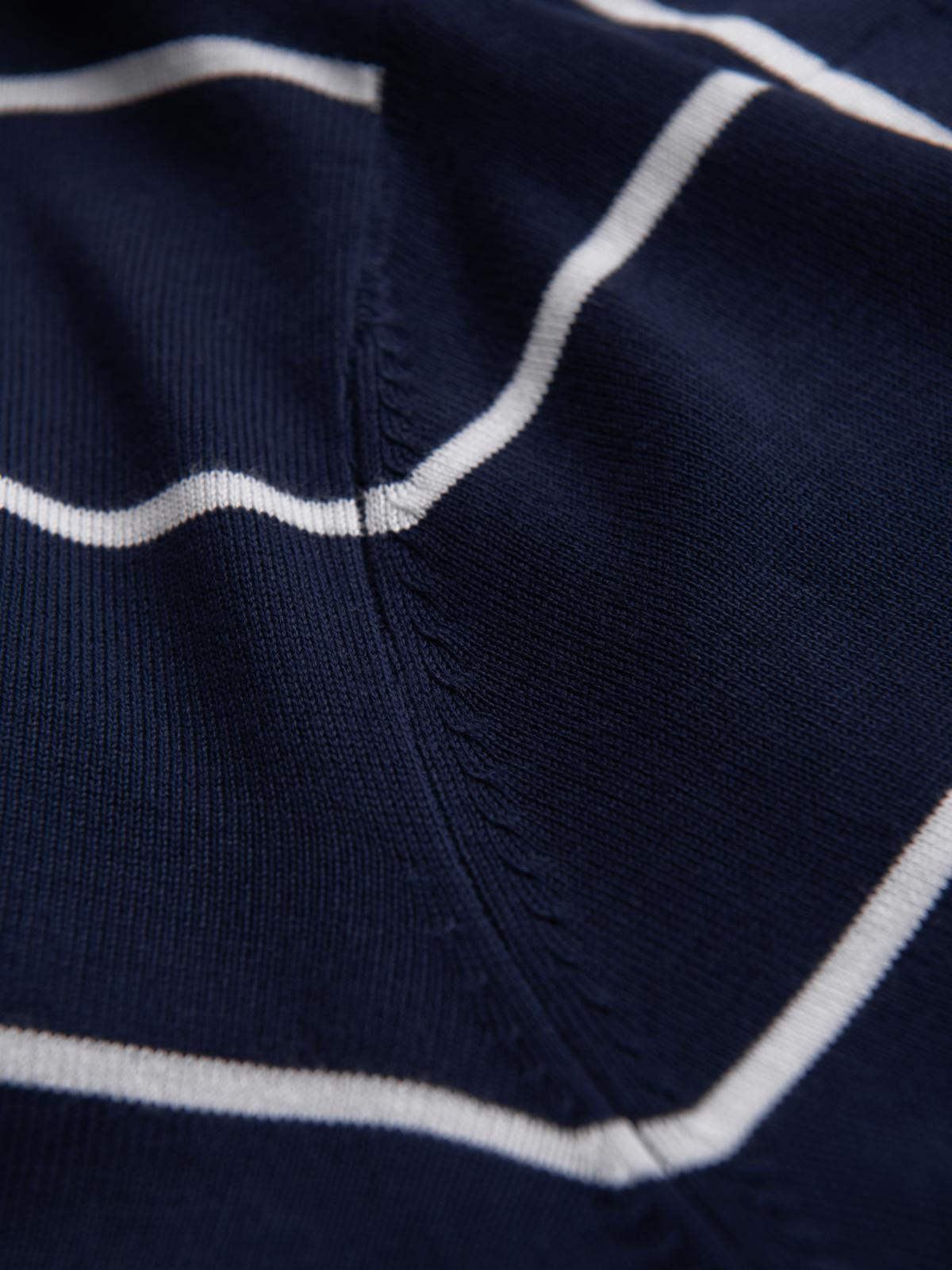 Ombre Men's horizontal striped polo longsleeve with viscose - navy blue and white