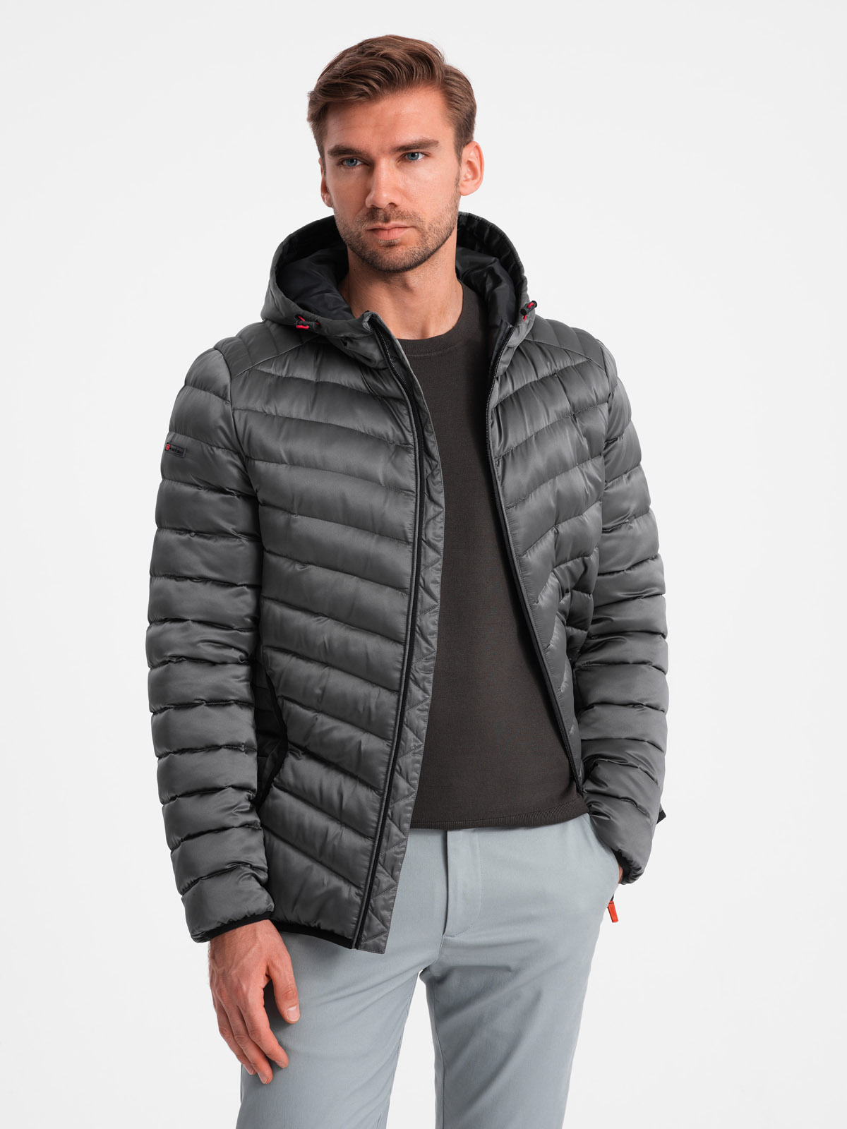 Ombre Lightly insulated quilted men&#039;s jacket with satin trim - graphite