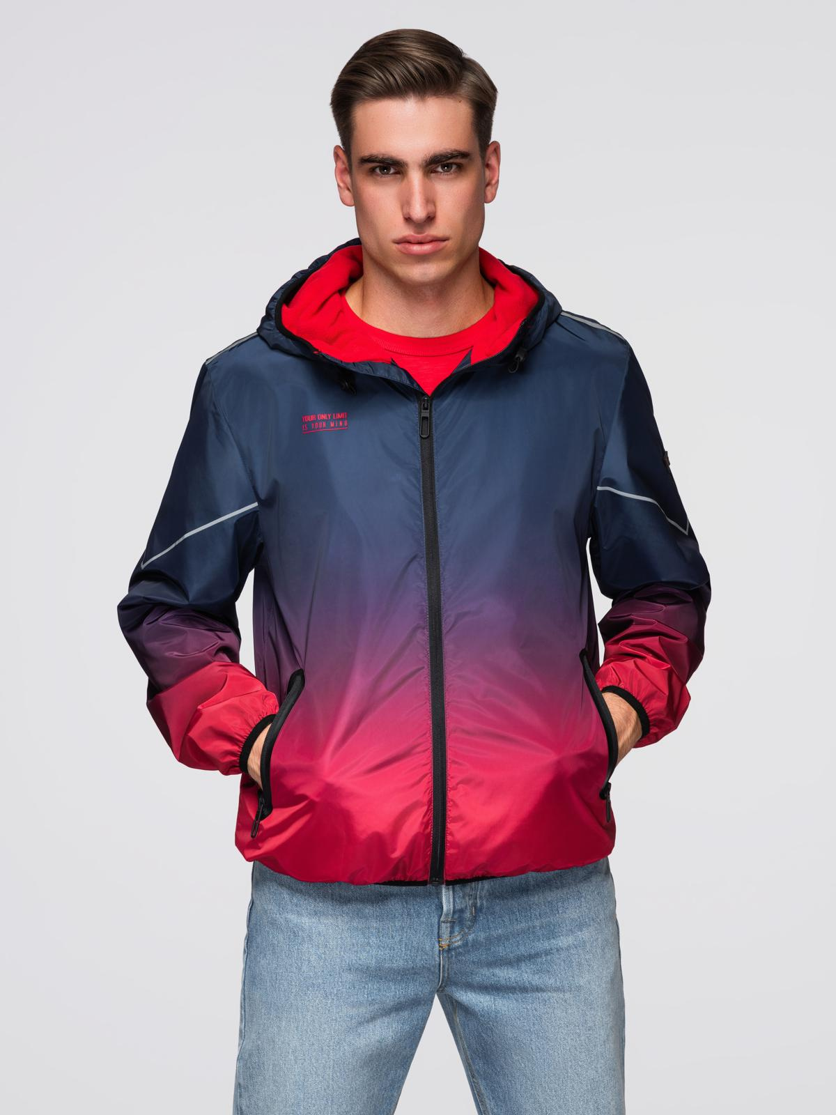 Men's ombre sports jacket with reflectors and fleece lining