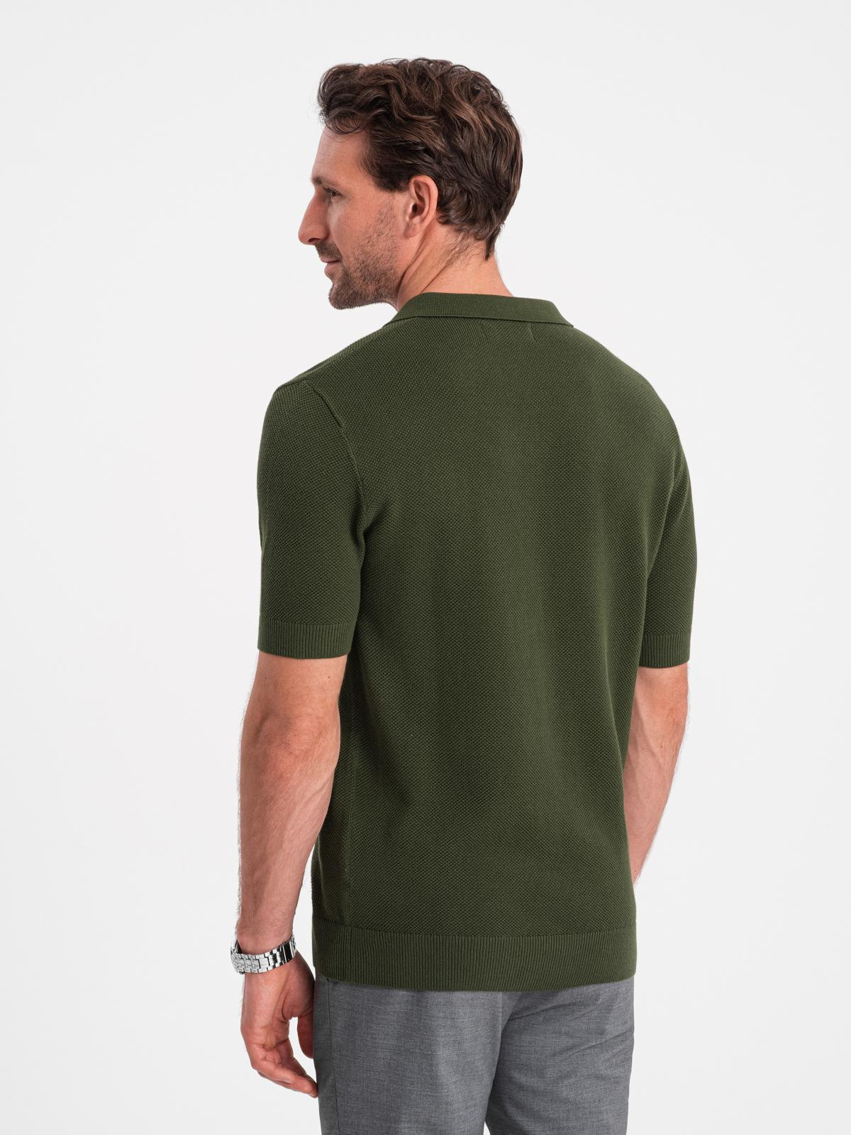 Ombre Men&#039;s cotton structured knit polo shirt - olive