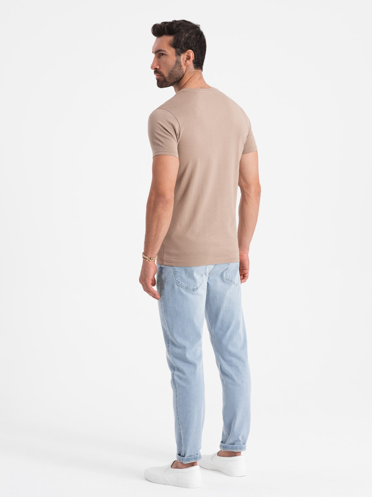 Ombre Men's BASIC classic cotton T-shirt with a v-neck - ash