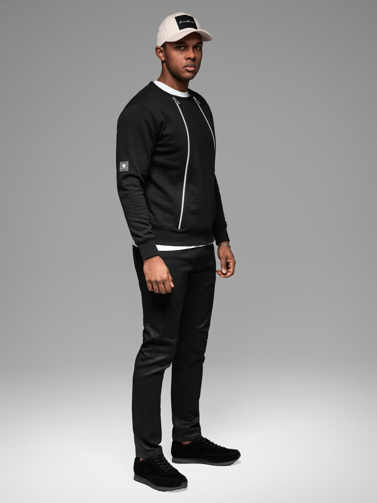 Ombre Men&#039;s sweatshirt with decorative front zips - black