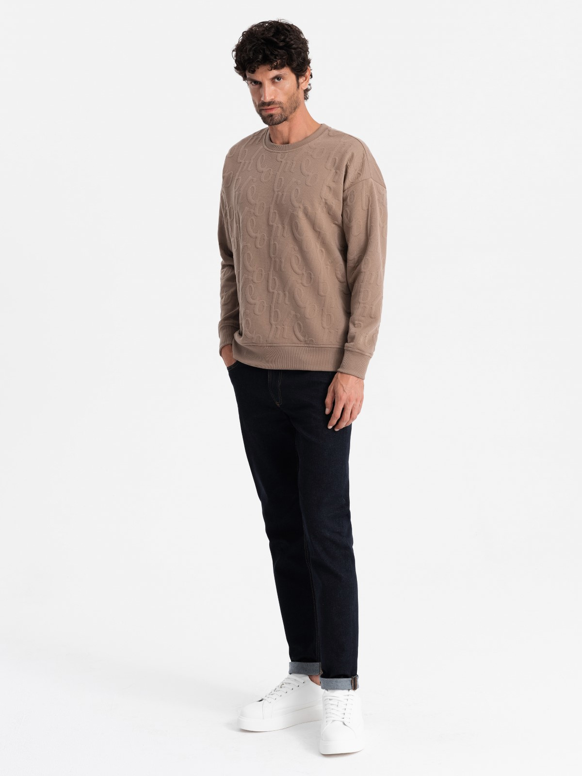 Ombre Men&#039;s RELAXED FIT sweatshirt with embossed letters - brown