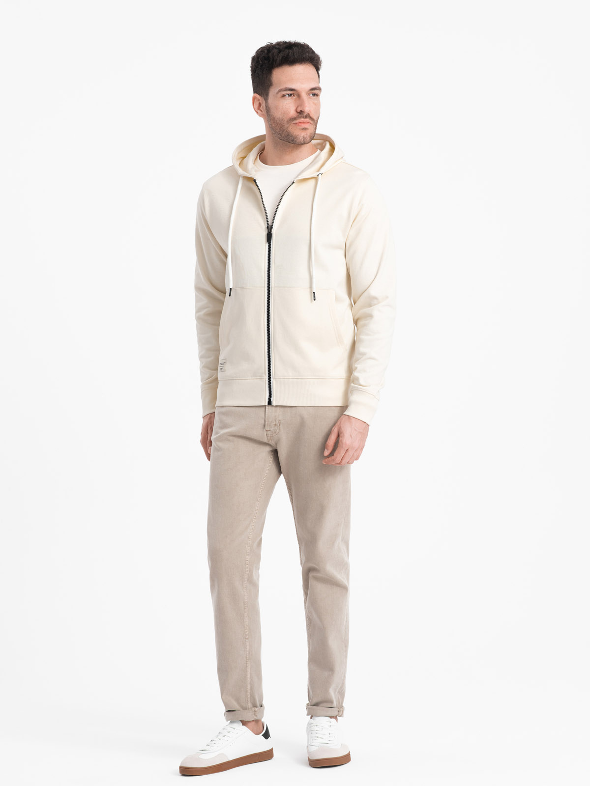 Ombre Men&#039;s BASIC unbuttoned hooded sweatshirt - cream