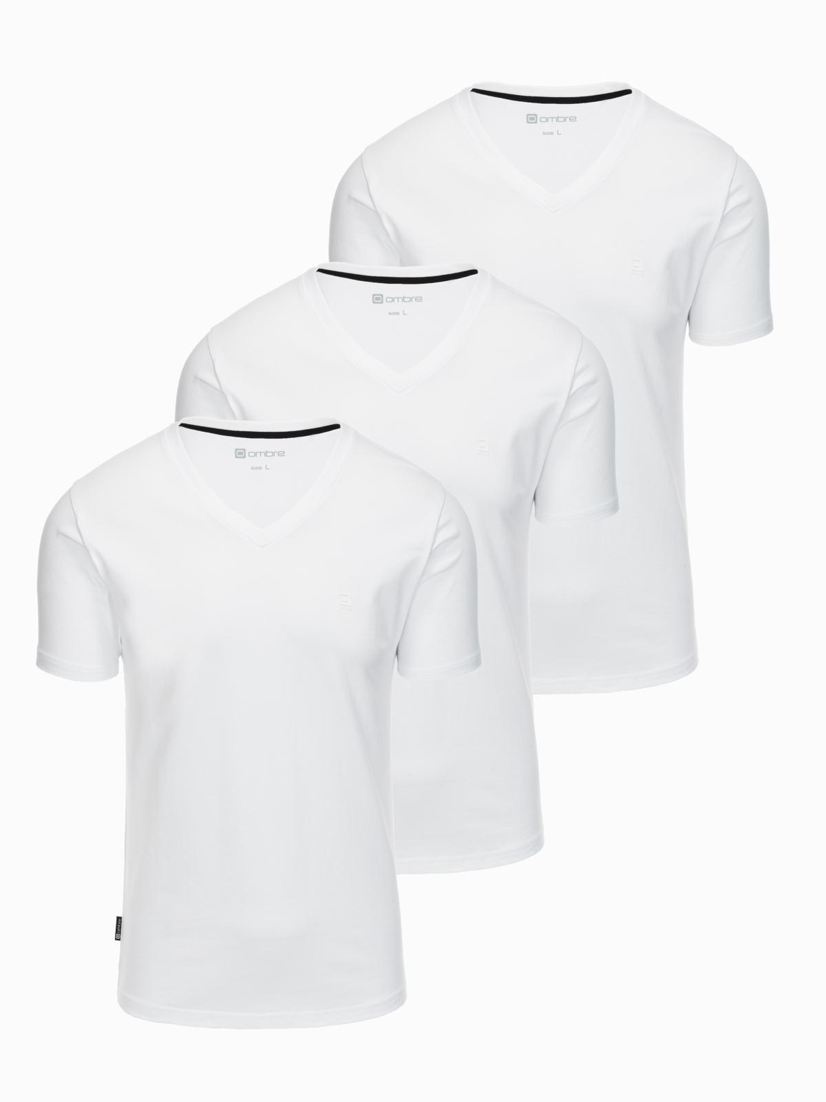 Ombre Set of shirts with V neckline and elastane and subtle logo 3-pack