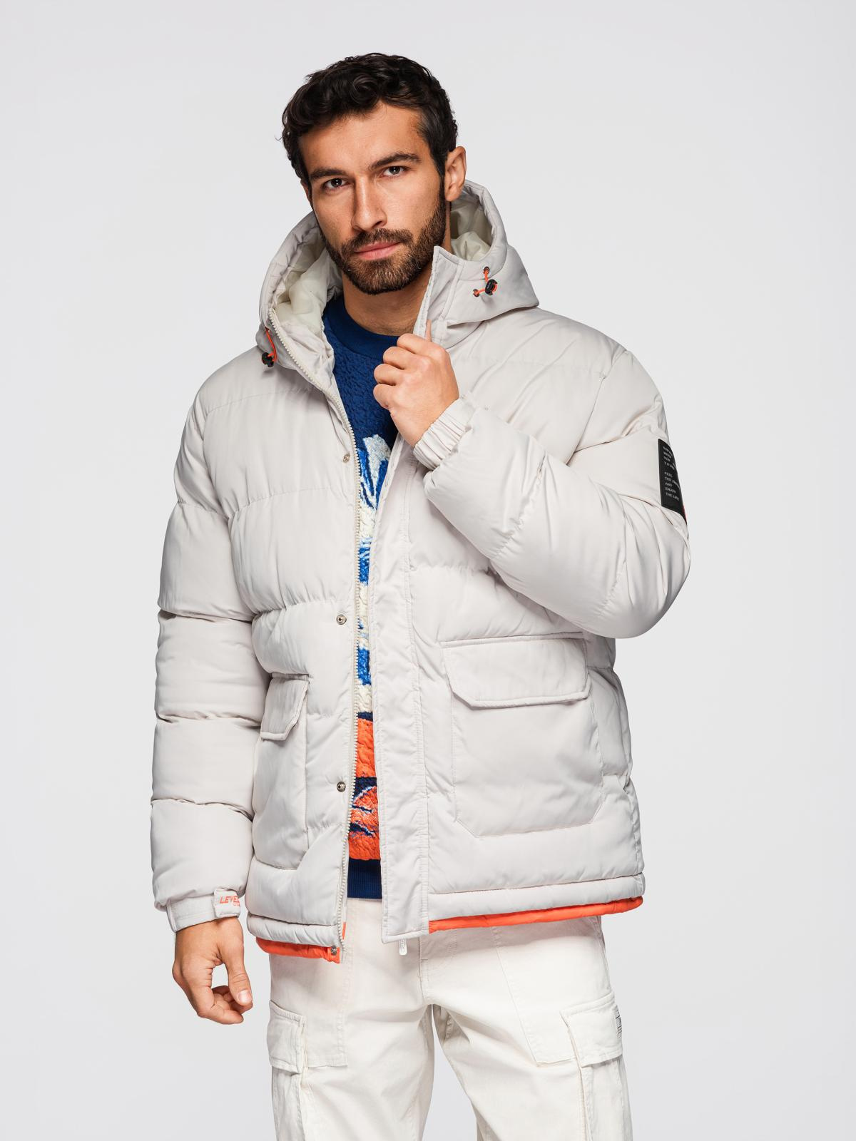 Ombre Men's sports warm jacket with double hood - ash