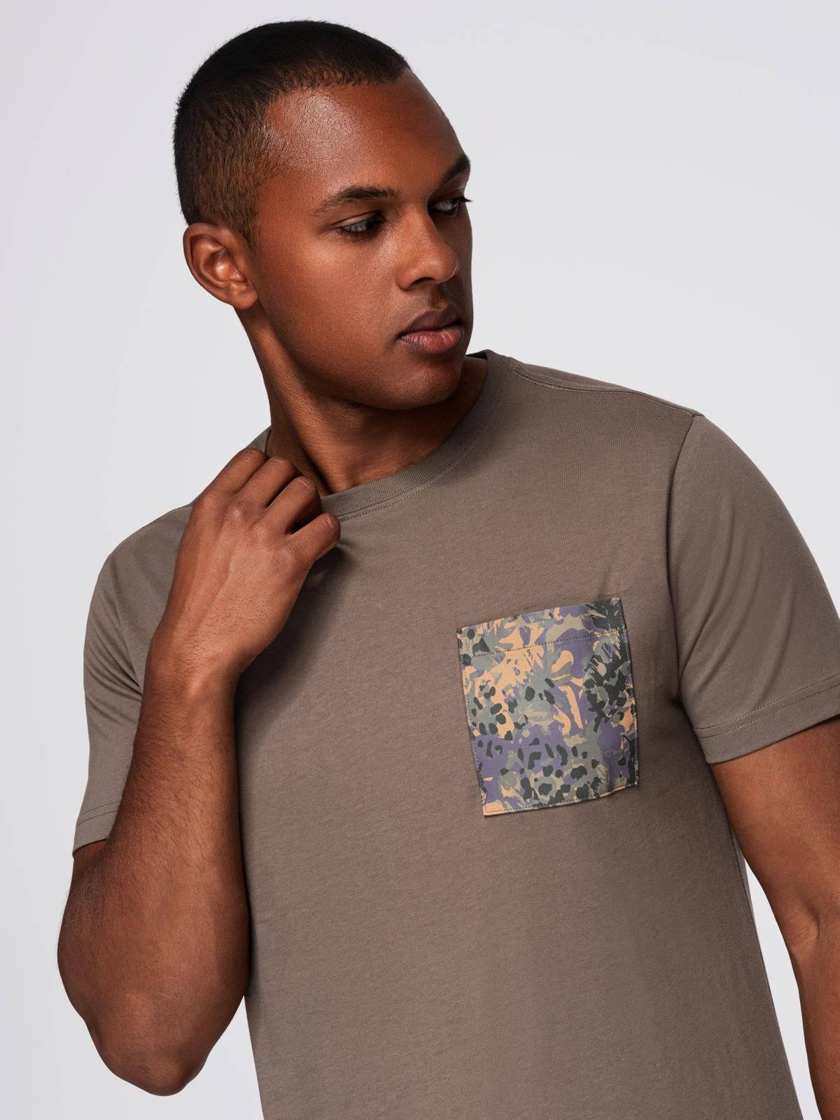 Ombre Mens cotton t-shirt with printed pocket - dark olive
