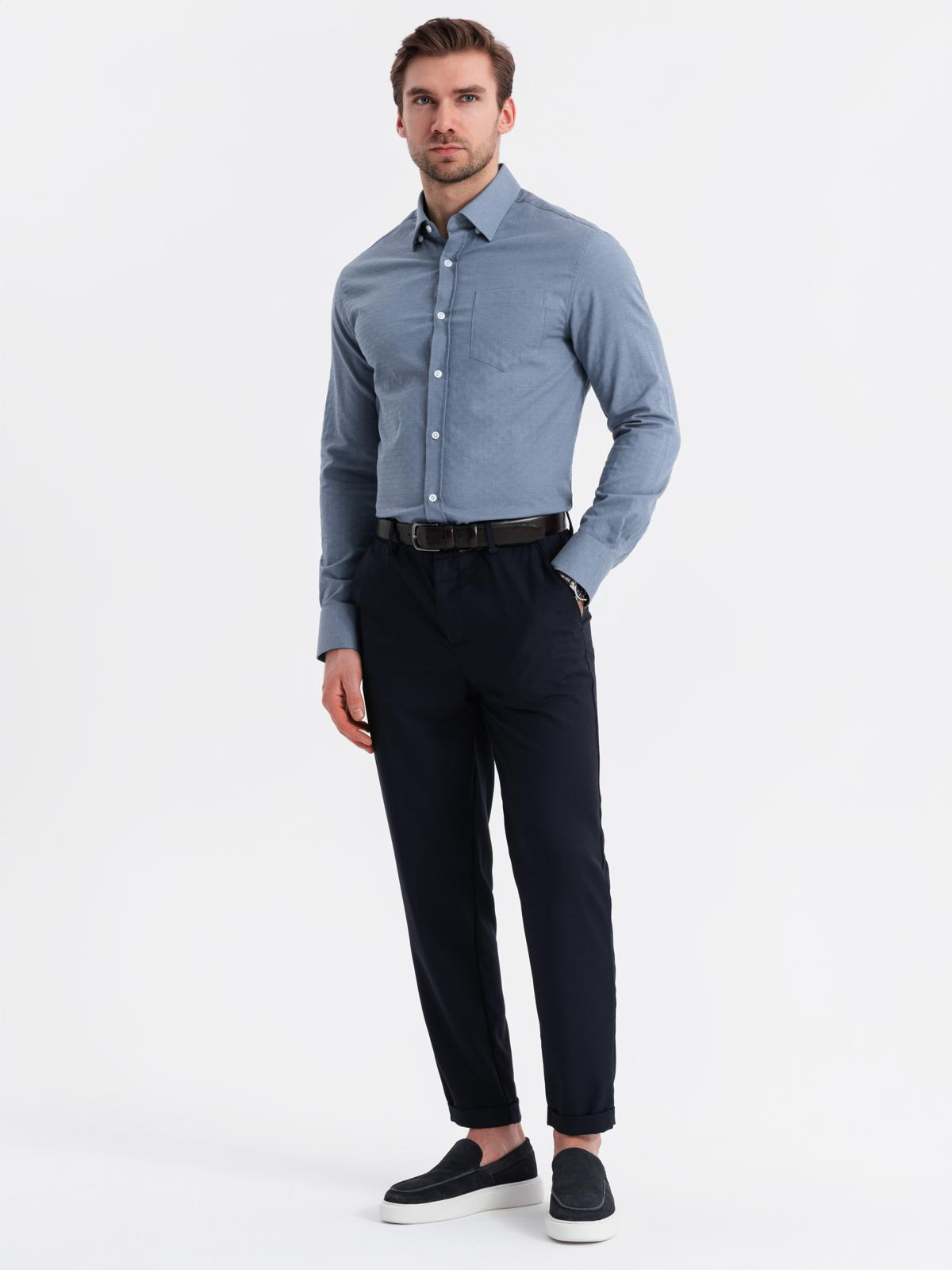 Ombre Men&#039;s SLIM FIT shirt in decorative fabric with pocket - blue OM-SHCS