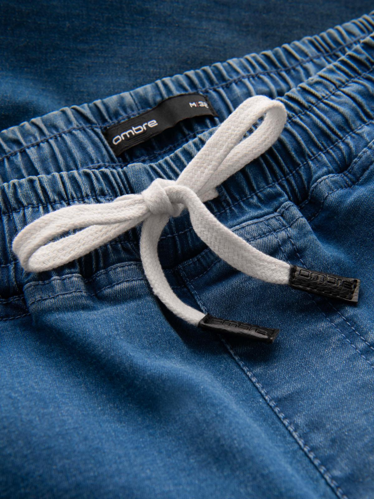 Ombre Men's denim joggers with piping - blue