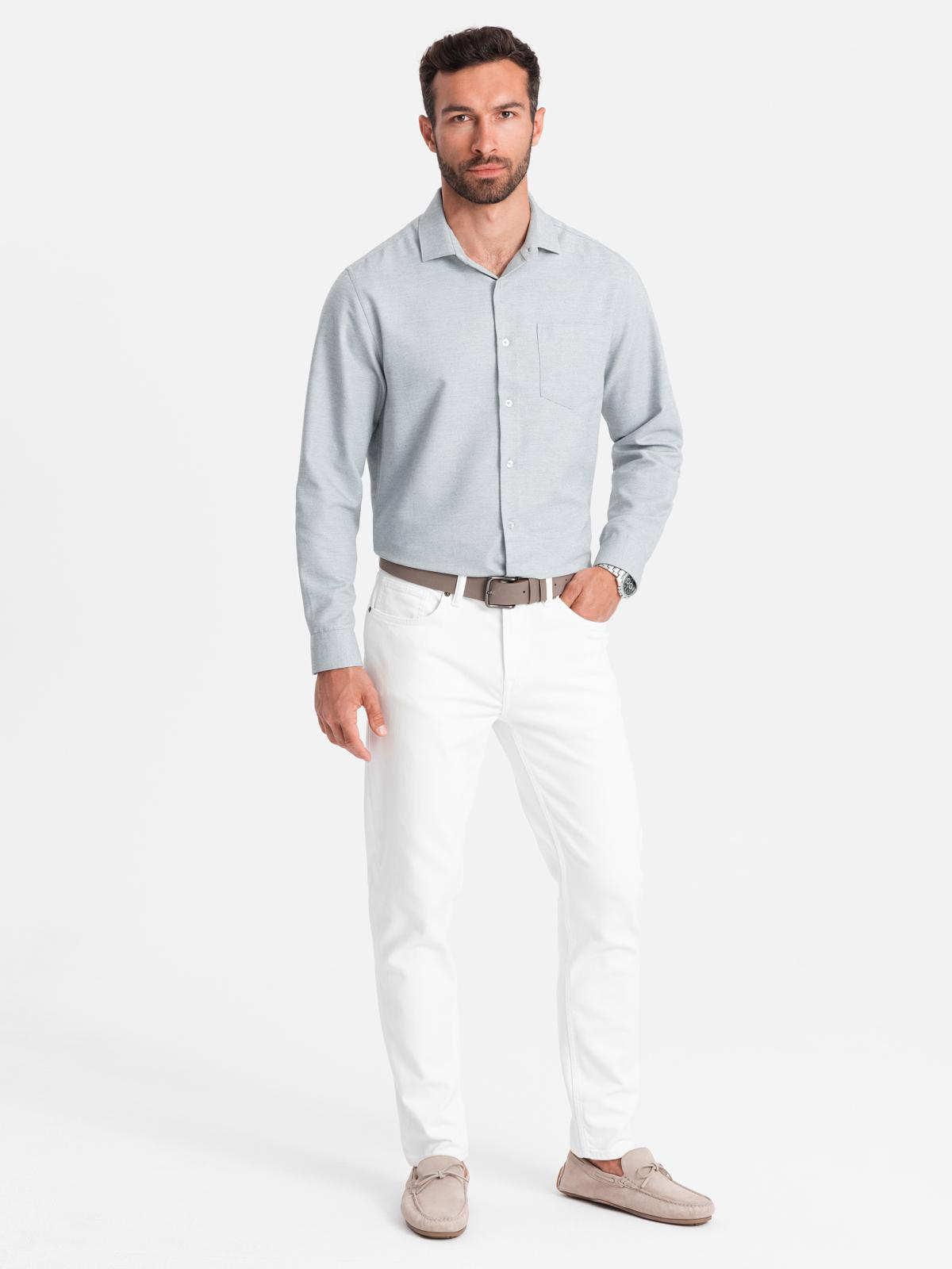 Ombre Men's shirt with pocket REGULAR FIT - light grey melange