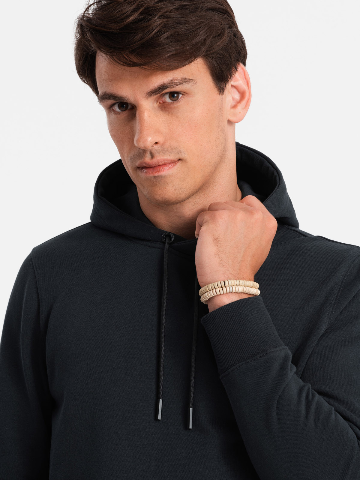 Ombre Men&#039;s BASIC cotton kangaroo hooded sweatshirt - black