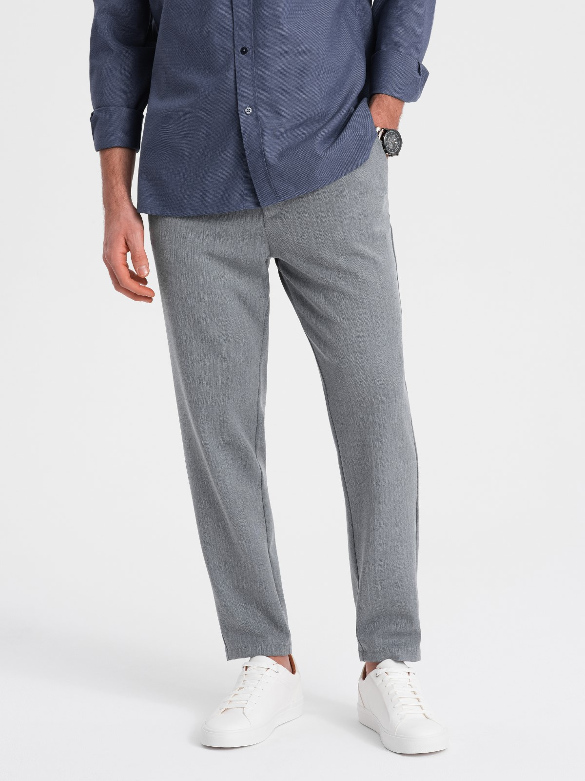 Ombre Men&#039;s chino pants with elastic waistband SLIM FIT - grey