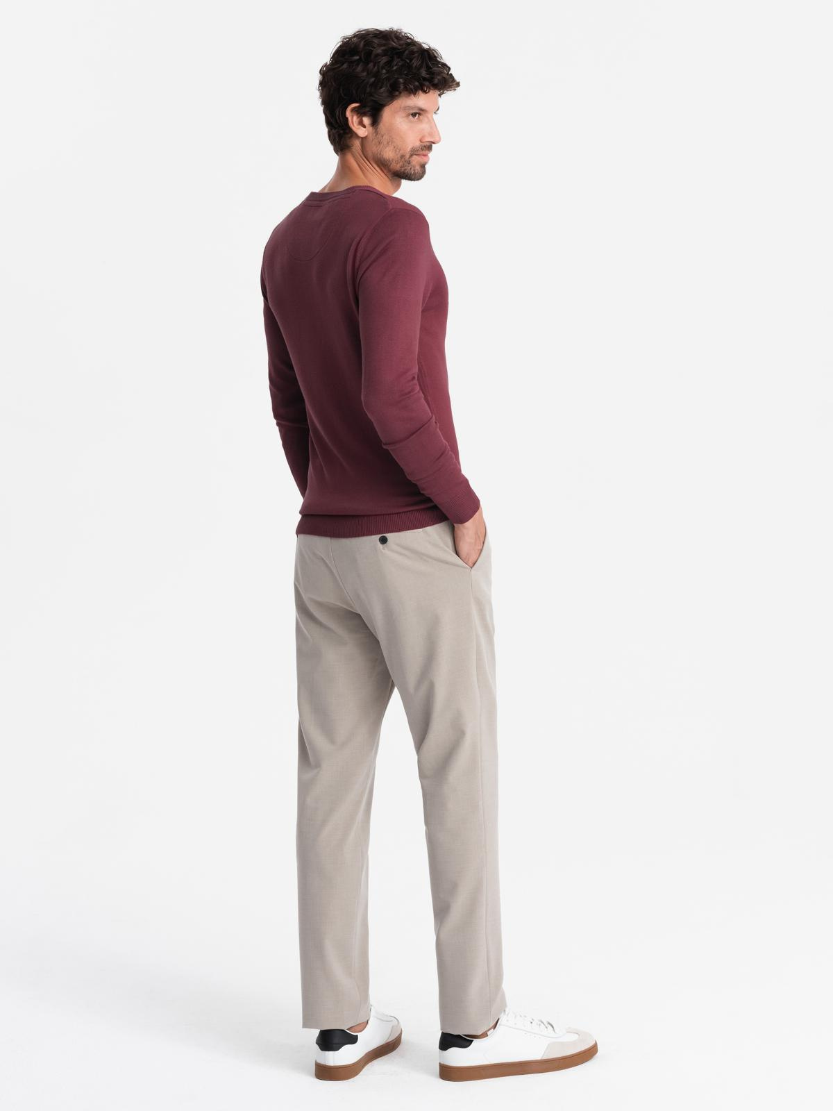 Ombre BASIC men&#039;s viscose classic sweater with round neckline - maroon