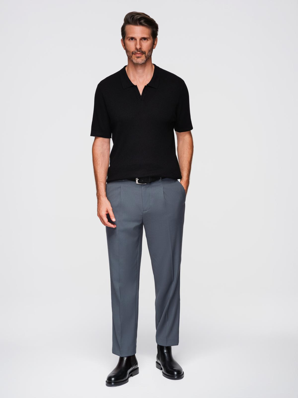 Ombre Men's buttonless polo shirt with open collar - black