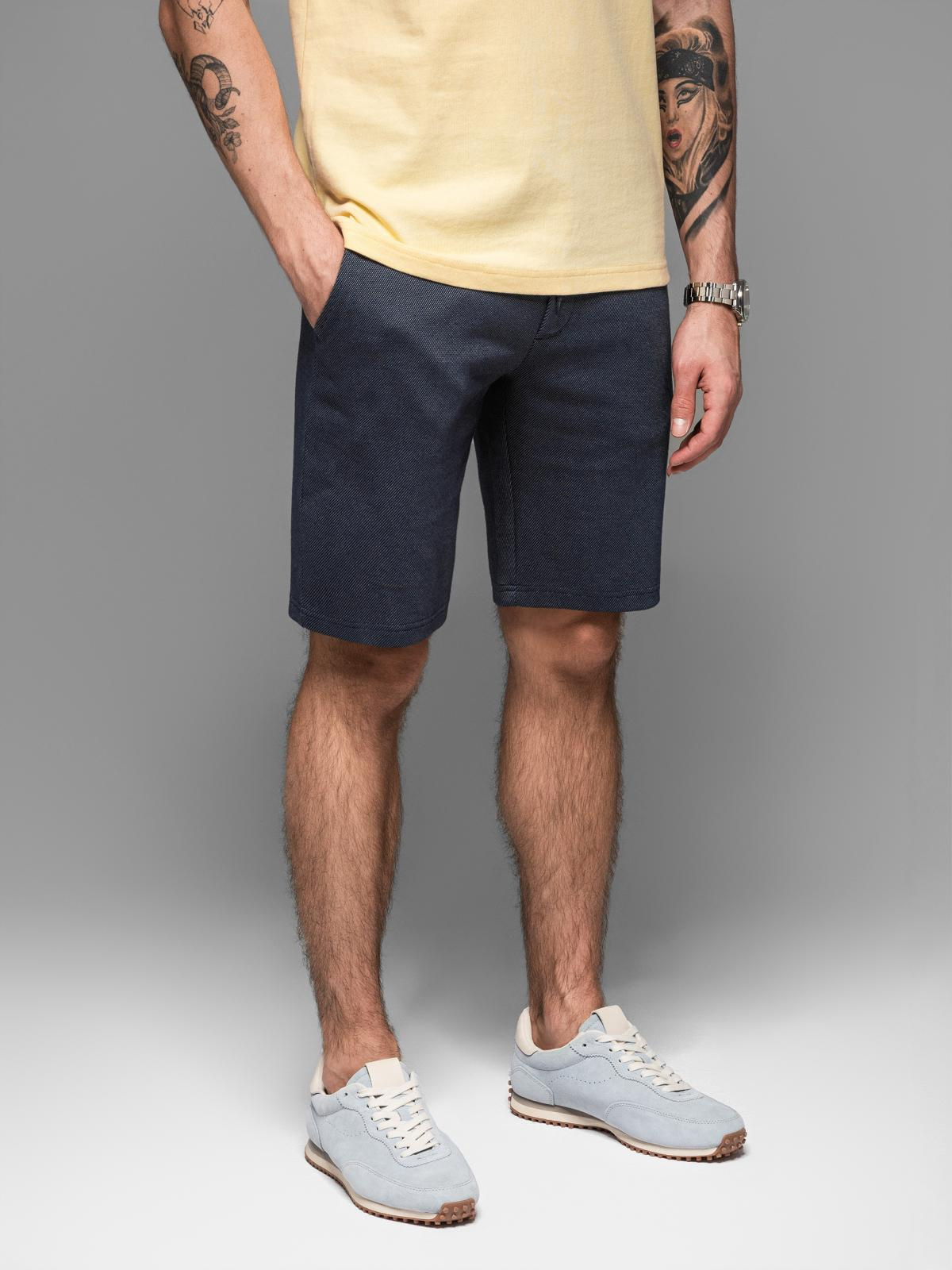 Ombre Casual men&#039;s SLIM FIT jacquard knit shorts - navy blue