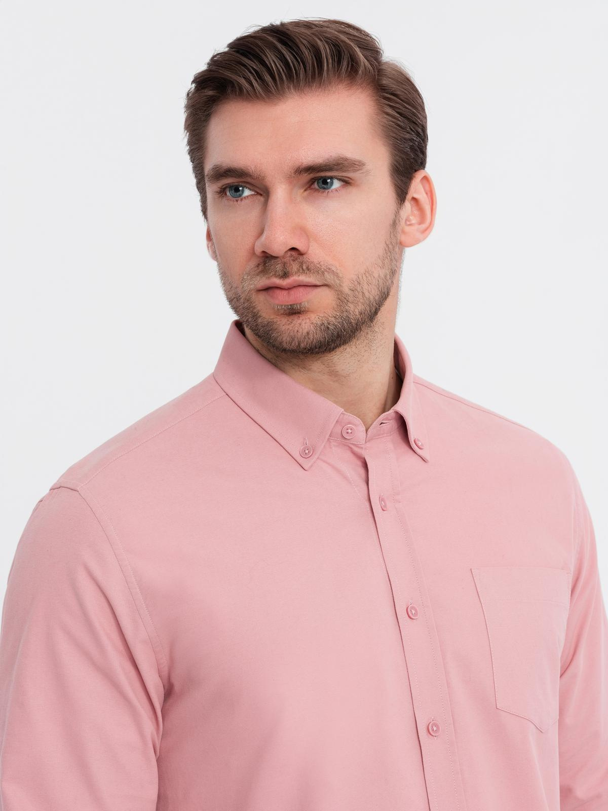 Ombre Men's REGULAR FIT cotton shirt with pocket - pink