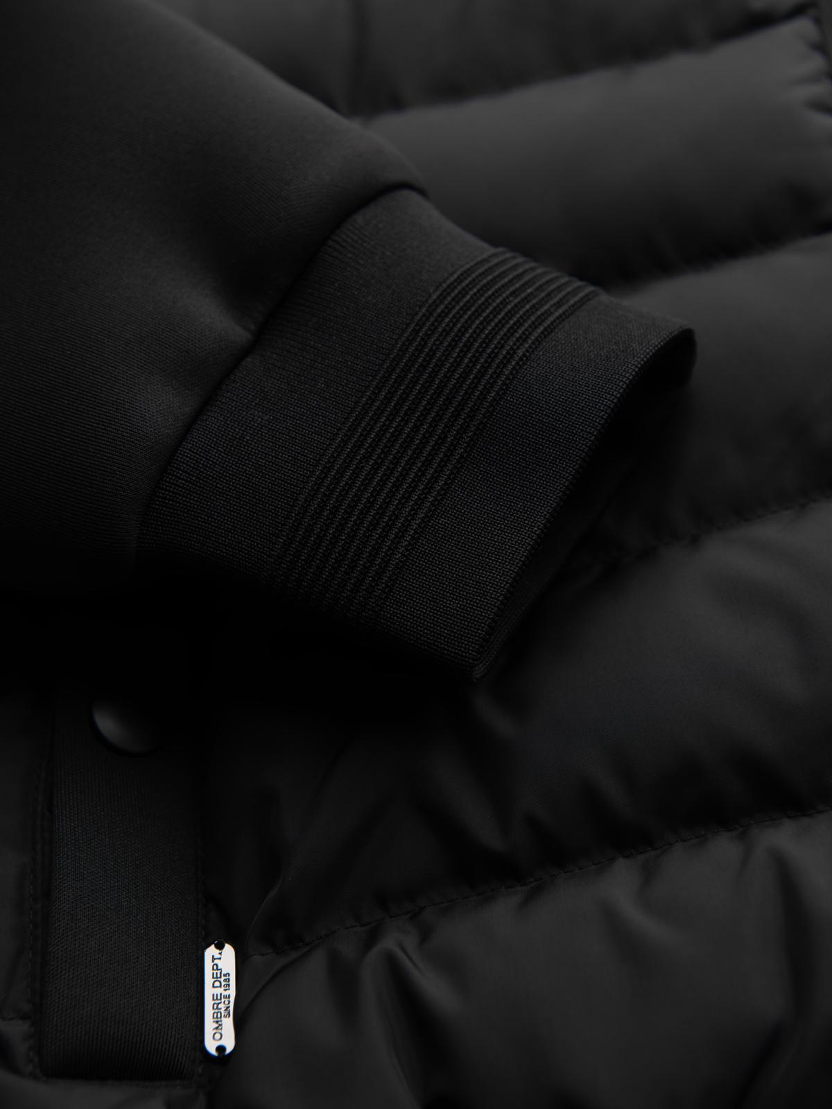 Ombre Quilted bomber jacket with hood and knitted sleeves - black