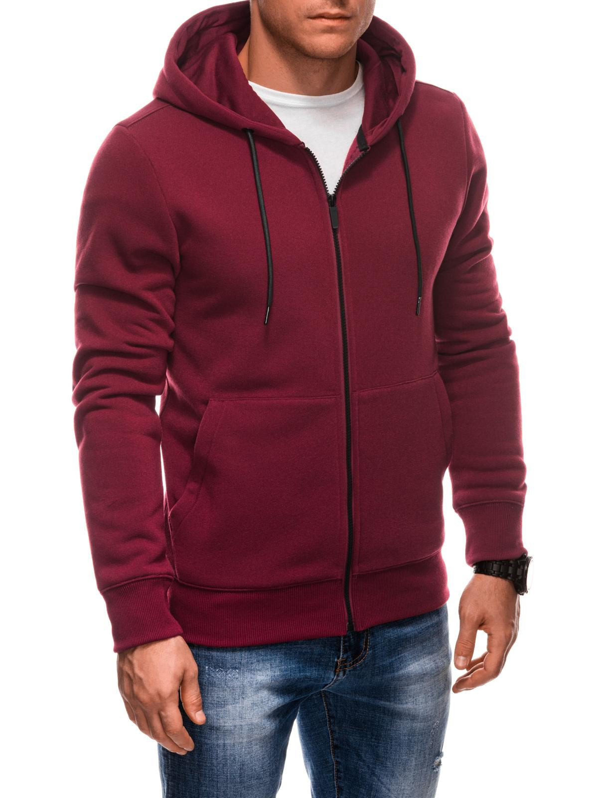Edoti BASIC unbuttoned men&#039;s hooded sweatshirt - maroon