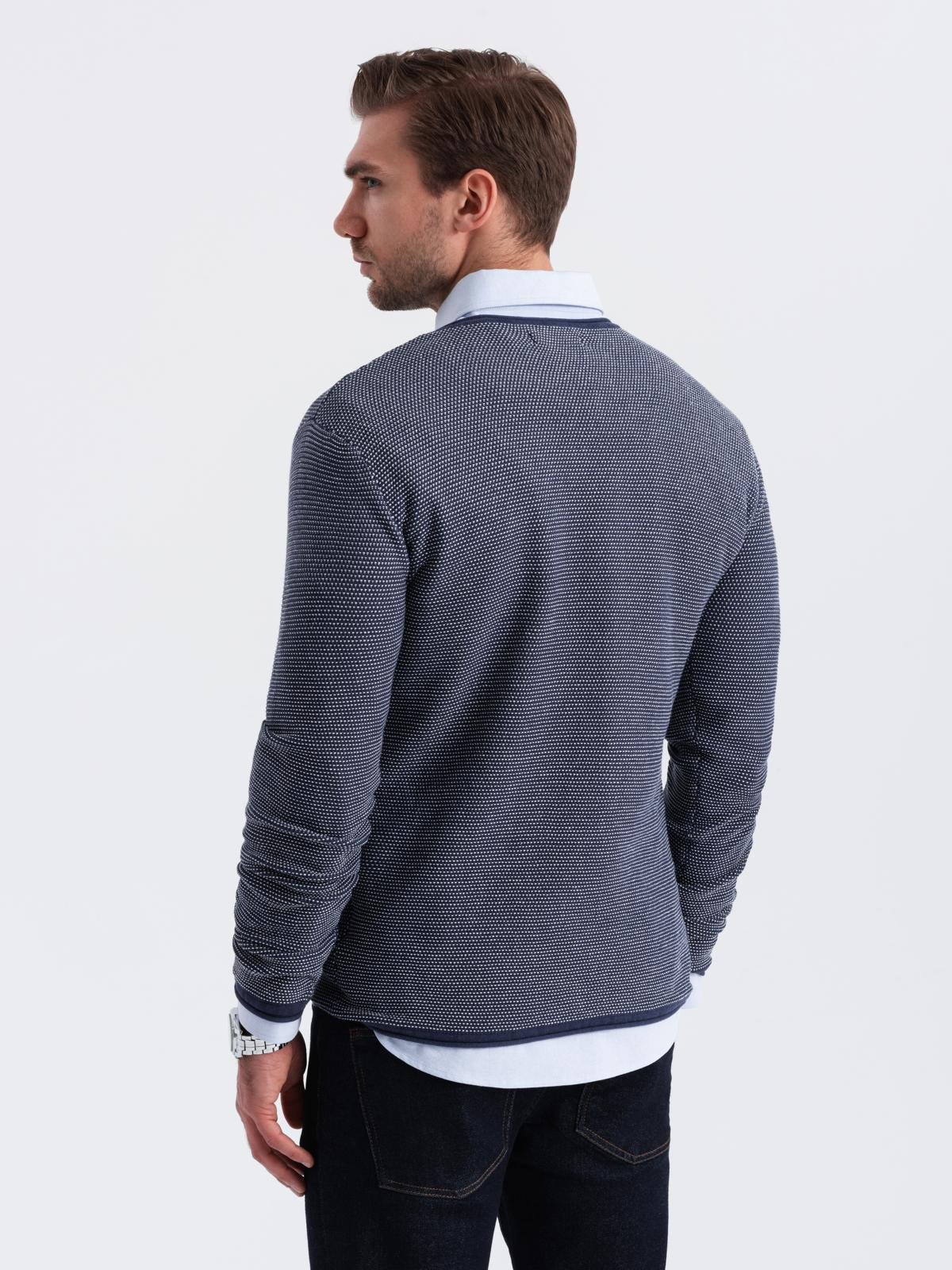 Ombre Men&#039;s knitted sweater with structured dots - navy blue