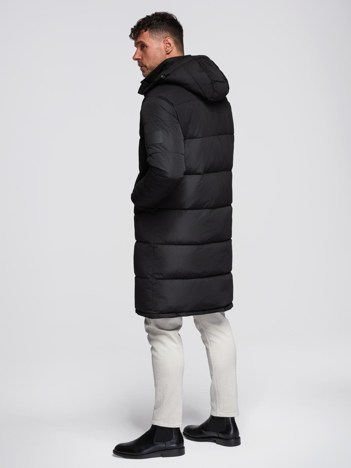 Ombre Men&#039;s long quilted winter jacket with hood - black