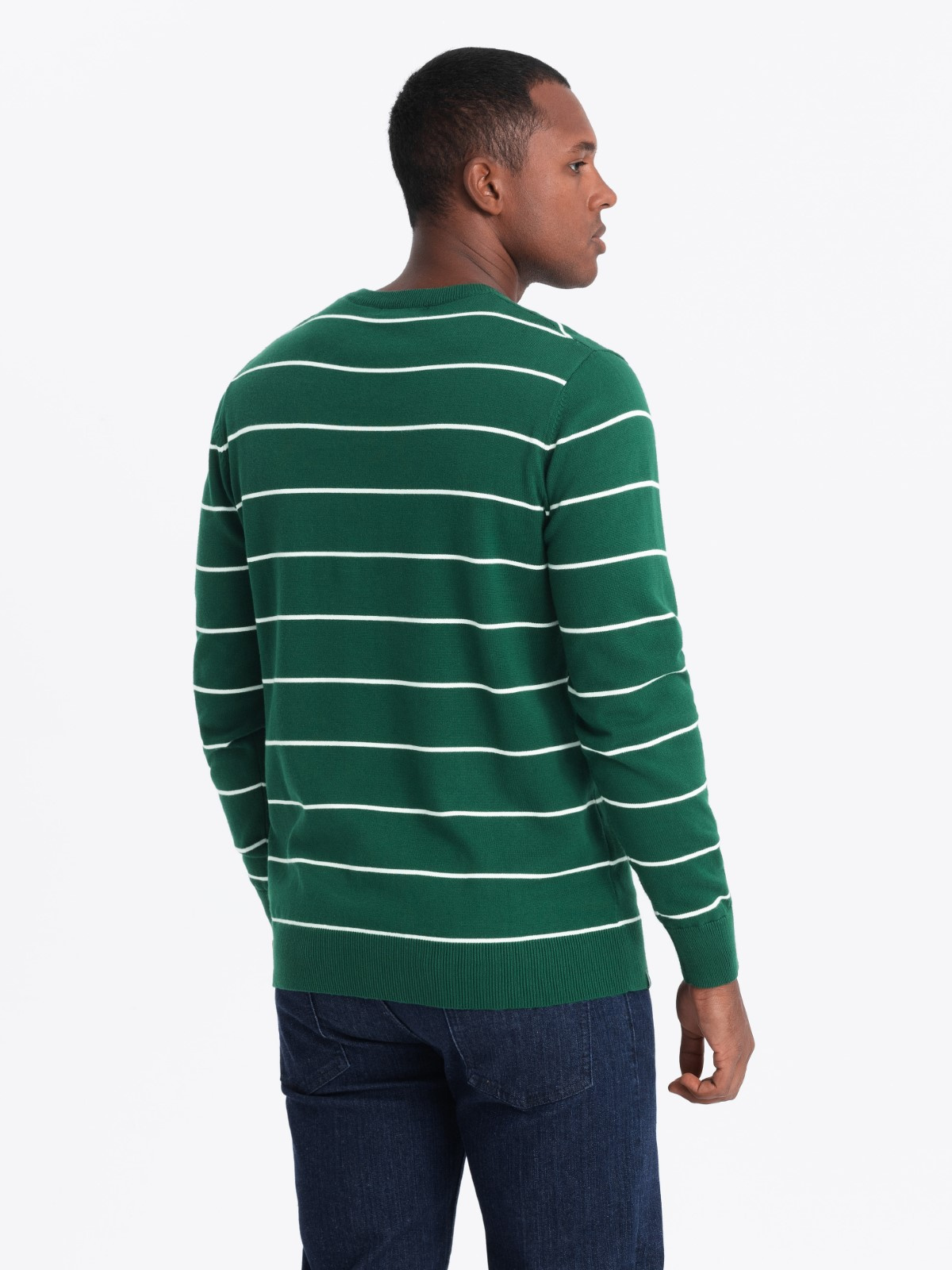 Ombre Men's casual sweater with horizontal stripes - green