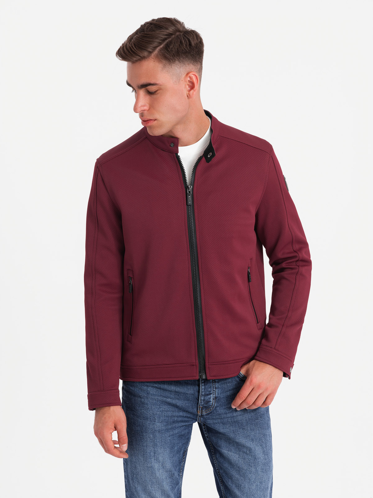 Ombre Men's BIKER jacket in structured fabric - maroon