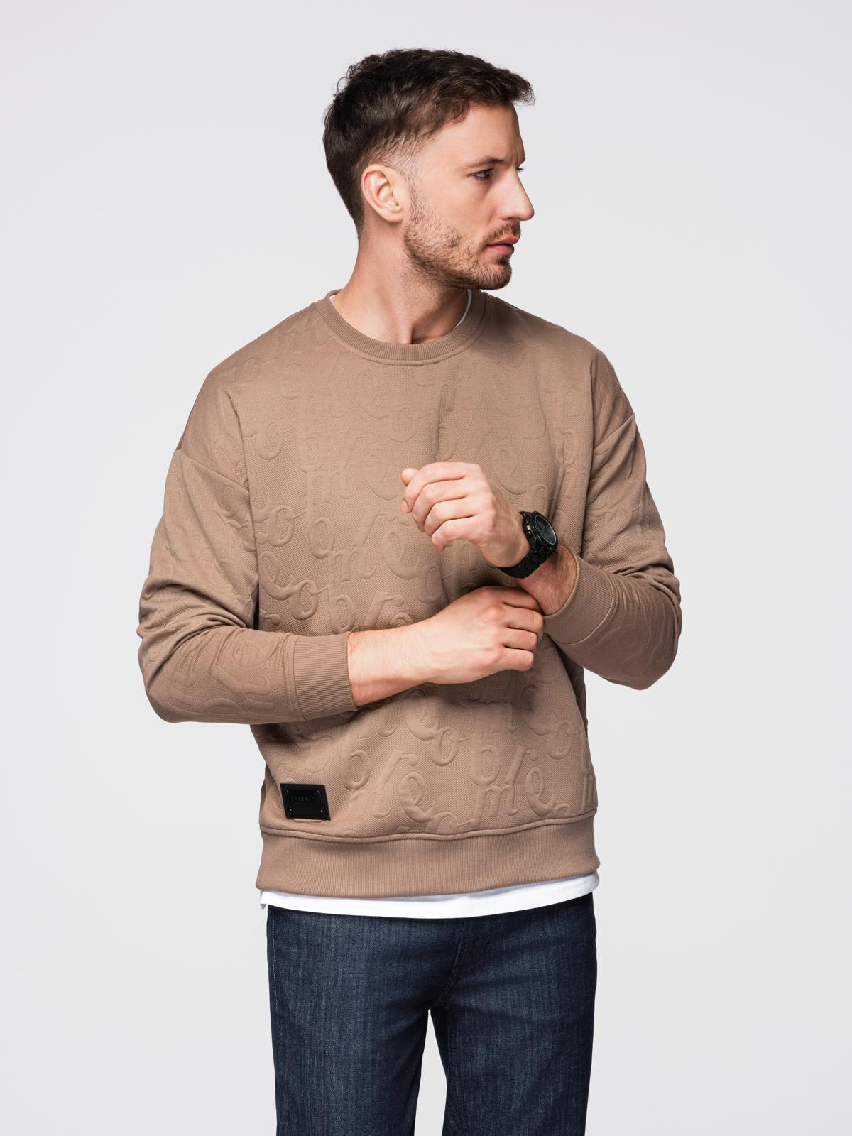 Ombre Men's RELAXED FIT sweatshirt with embossed letters - brown