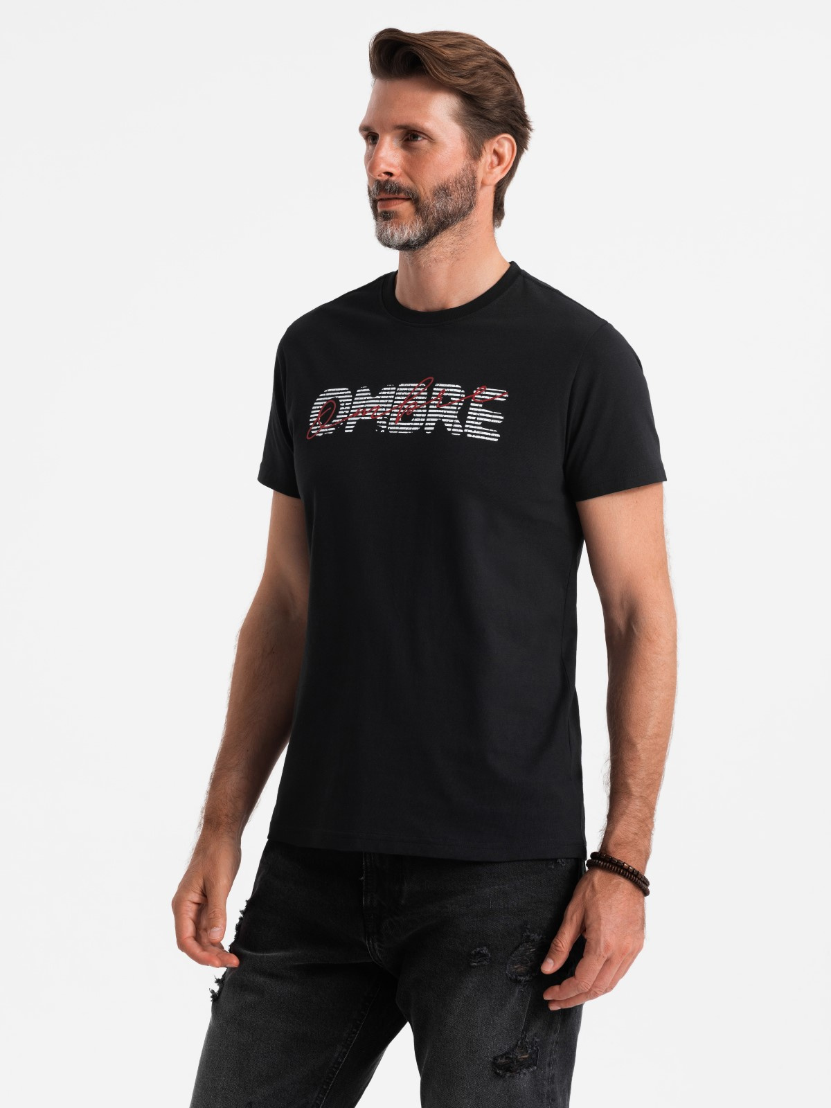 Ombre Men's cotton t-shirt with double printed logo - black