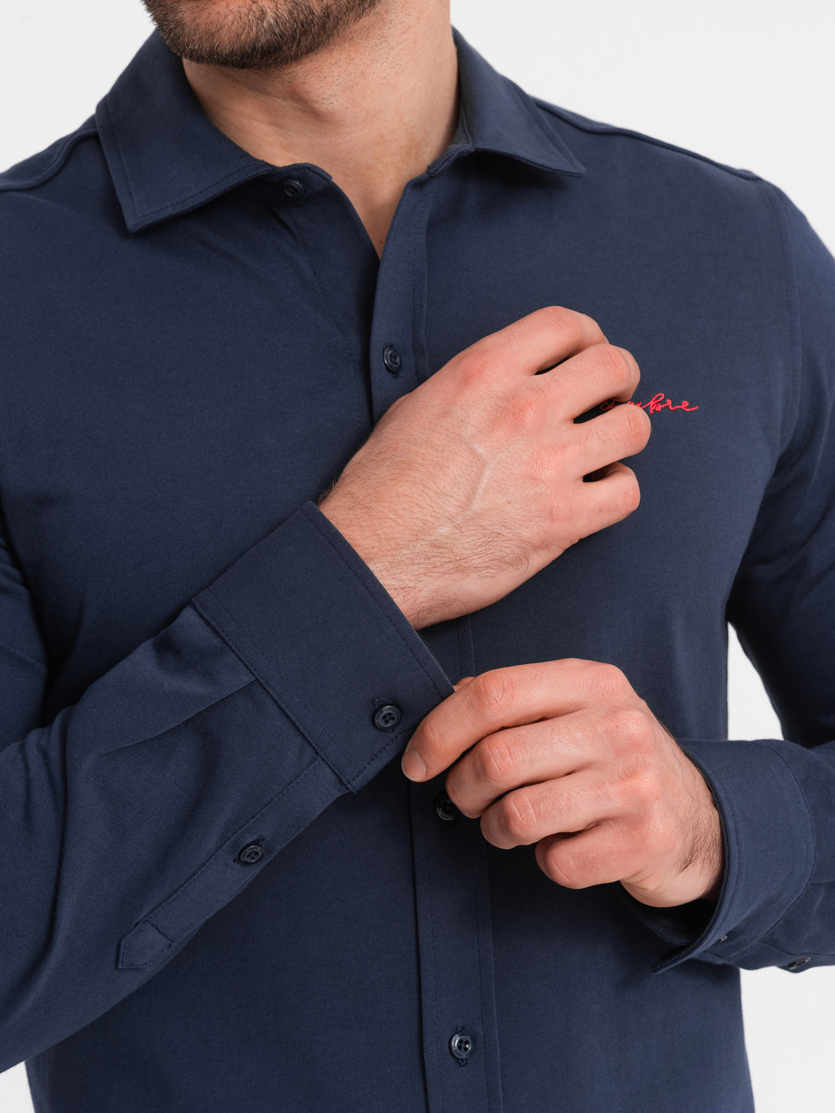 Ombre Men's REGULAR cotton single jersey knit shirt - navy blue